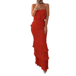 Load image into Gallery viewer, Womens Dresses 2024 Summer Fashion Temperament Solid Color Sexy Bandeau Sleeveless Slim Fit Shirred Ruffle Layered Long Dress
