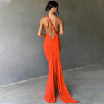 Load image into Gallery viewer, Womens Elegant Evening Party Cocktail Long Dress Sexy Backless Open Back Ruched Slim Bodycon Formal Wedding Guest Maxi Dress