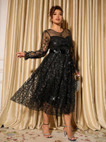Load image into Gallery viewer, Sophisticated Dinner Dress with Sheer Sleeves and Sparkling Details for Galas