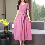 Load image into Gallery viewer, New Fashion Summer Dresses For Women 2025 Elegant Casual Short Sleeve Midi Dress Soild Colour Women Clothing