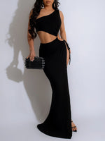 Load image into Gallery viewer, Women's sexy dress with exposed navel vest, high waist and hip hugging dress