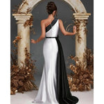 Load image into Gallery viewer, Women's Black White Evening Dress 2026 One Shoulder Flowers Ball Gown Silt Satin Formal Party Dress Vestdos De Fiesta Customized