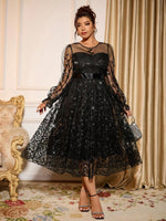 Load image into Gallery viewer, Sophisticated Dinner Dress with Sheer Sleeves and Sparkling Details for Galas