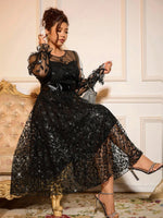 Load image into Gallery viewer, Sophisticated Dinner Dress with Sheer Sleeves and Sparkling Details for Galas