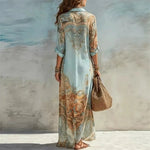 Load image into Gallery viewer, Elegant Shirt Dress For Women Chiffon Digital Print Turndown Collar Single-breasted Dresses Flowy Casual Boho Summer Clothing