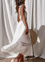 Load image into Gallery viewer, Women's Dress White Hollow Out Cotton Sundress Lace Sleeveless Long Splicing Summer Party Elegant Evening Woman Skirt Clothing