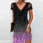 Load image into Gallery viewer, Elegant Dresses for Women V Neck Lace Sleeves Short Dress Women Spring Summer Sexy Ladies Short Sleeve Black Party Dress 2022
