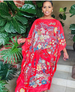 Load image into Gallery viewer, African Dress For Women Elegant Floral Summer Twill Silk Kaftan Maxi Dress Boho Sexy lady Beach Wear Caftan Dubai Muslim Ramadan