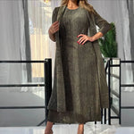 Load image into Gallery viewer, Womens Dresses Fashion 2025 Pleated Clothing Womens 2 Piece Outfit Two Piece Sets Metallic Fabrics Casual Long Dresses