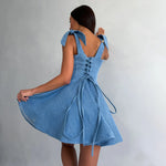 Load image into Gallery viewer, Denim Dress for Women Sexy Adult Clothing Fashionable Hot Girl Collar Bow Tied Strap Skirt Waist Dress Hight Street Style Summer
