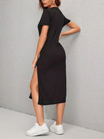 Load image into Gallery viewer, Women's Elegant Summer Dress with Round Neck and Slit Hem, Suitable for Daily Work, Casual Wear, Shopping, Parties, and Concert Outfits