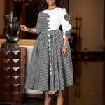 Load image into Gallery viewer, Elegant Dresses for Women 2025 Fall Fashion African 3/4 Sleeve Party Birthday New Robe Chic 3D Flower Plaid Evening A-Line Dress
