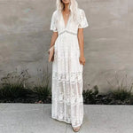 Load image into Gallery viewer, Women's Dress White Hollow Out Cotton Sundress Lace Sleeveless Long Splicing Summer Party Elegant Evening Woman Skirt Clothing