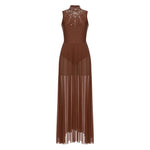 Load image into Gallery viewer, Womens Lyrical Dance Dresses Mock Neck Wide Hemline Shiny Rhinestones Maxi Dress Sleeveless Modern Contemporary Leotard Dresses