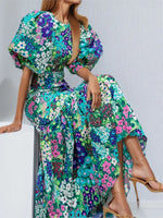 Load image into Gallery viewer, Fashion Print Dress For Women Casual O-Neck Puff Sleeve High Waist Dresses Robe Femme Elegant Party Womens Clothing Summer New