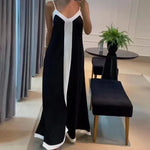 Load image into Gallery viewer, Women's Dress 2024 Summer Women's Clothing Fashion Elegant V-neck Casual Black and White Contrast Sleeveless Loose Long Dresses
