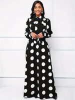 Load image into Gallery viewer, Casual Dresses Elegant Women Long Dress Sleeve Female Robe Bow Knot Polka Dots Girl's Vestidos Lady's Maxi Dresses