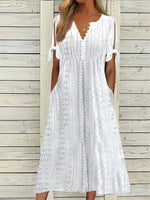 Load image into Gallery viewer, New women's dress, with slits and open V-neck, lace ruffles, elegant mid-length women's casual party dress