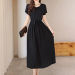 Load image into Gallery viewer, New Fashion Summer Dresses For Women 2025 Elegant Casual Short Sleeve Midi Dress Soild Colour Women Clothing