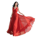 Load image into Gallery viewer, Women's Summer Red Dress New Fashion V-neck Sleeveless Chiffon Long Dress Seaside Vacation Bohemia Beach Dress Vestidos Female