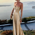 Load image into Gallery viewer, Women Sexy Dress Bronzing Backless Large Hem Beach Party Dress Off Shoulder Sexy Chest Wrapping Long Gown Dress Female Clothing