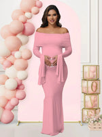 Load image into Gallery viewer, Women Maternity Dresses For Photoshoot Sexy Off Shoulder Long Sleeve Bodycon Pregnancy Baby Shower Maxi Gown