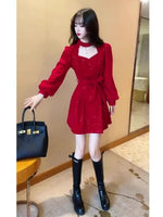 Load image into Gallery viewer, Velvet Dress for Women in Autumn and Winter 2025 New Goddess Style Fashion V-neck Long-sleeved Atmosphere Christmas