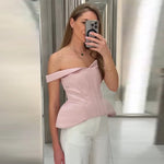 Load image into Gallery viewer, Elegant Off Shoulder Blue Tube Top Women's Contrast Lace Up Waist Cinched Corset Tops 2026 Summer New Lady Fashion Streetwear