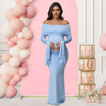 Load image into Gallery viewer, Women Maternity Dresses For Photoshoot Sexy Off Shoulder Long Sleeve Bodycon Pregnancy Baby Shower Maxi Gown