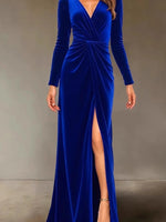 Load image into Gallery viewer, Velvet Dress for Women 2025 Autumn Winter New V-neck Slim Twist High Waist Evening Dress Sexy Solid Color Pleated A-line Dresses