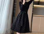 Load image into Gallery viewer, Black Dress for Women in Spring 2025 Fashionable Jacquard Mid Length Design Waist Cinching and Slimming A-line Skirt