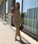 Load image into Gallery viewer, Women Dress Elegant Long Dresses Party Night Dress Women Dresses Woman Female Clothing Sexy Pleated Hollowout Two-piece Dress