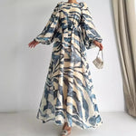 Load image into Gallery viewer, Muslim Women's Dress Casual Fashion Middle Eastern Chiffon Round Neck Tie-Dye with Belt Long Temperament Elegant Arab Dress