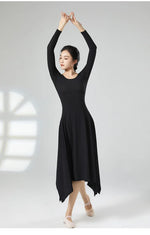 Load image into Gallery viewer, Women Modern Dance Long Dress Solid Ice Silk Practice Clothes Big U Collar Irregular Split Hemline Folk Dancer Worship Costume
