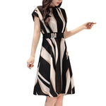 Load image into Gallery viewer, Women Dress Summer Vintage Printed Dress Elegant Fashion Ladies Business Dresses Belt O-Neck Short Sleeve Knee Length Dress