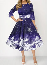 Load image into Gallery viewer, Winter Christmas Dresses Women Vintage Robe Swing Elegant Half Sleeve Casual Print Party Dress