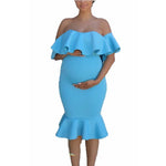 Load image into Gallery viewer, Maternity's Women Clothes Pregnancy Dresses Evening Solid Ruffles Off The Shoulder Maternity Dress Photography Summer Clothing