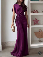Load image into Gallery viewer, Casual O-neck Draped Gowns Dress Elegant Hight Waist Slim Fit Evening Dress Vestidos Women Fashion Temperament Solid Long Dress