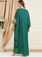Load image into Gallery viewer, Muslim Dresses Women Elegant Long Robe Middle East Dubai Loose Abaya Bat Sleeve V-neck Tassel Evening Dress Femme Party Vestidos