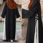 Load image into Gallery viewer, Muslim Women Modest Long Dress Patchwork Drawstring Arab Robe Vestidos Jalabiya Dubai Saudi Abayas Morocco Eid Ramadan Dresses