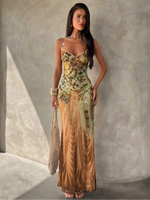 Load image into Gallery viewer, Women's Leopard Print Long Maxi Dress Halter Neck Plunge Front Tiered Ruffle Mermaid Skirt Elegant Party Cocktail Daily Gowns