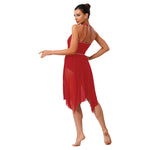 Load image into Gallery viewer, Women Lyrical Dance Dress Halter Glittery Rhinestones Patchwork Irregular Mesh Ruffled Hem Dress for Dance Classes Competition
