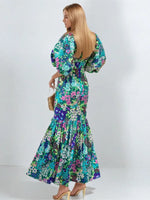 Load image into Gallery viewer, Fashion Print Dress For Women Casual O-Neck Puff Sleeve High Waist Dresses Robe Femme Elegant Party Womens Clothing Summer New