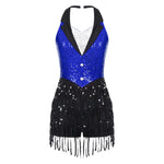 Load image into Gallery viewer, Women Modern Dance Dress Performance Costume Shiny Sequins Sleeveless Latin Jazz Tango Salsa Dance Leotard Bodysuit Dress Outfit