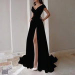 Load image into Gallery viewer, 2026 Women's Elegant Party Evening Dresses Sexy V-neck Ruffle Solid Mid Waist Temperament Maxi Dress Prom Dresses Vestidos Femme