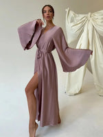 Load image into Gallery viewer, Women's Dress New Spring Summer Satin Loose Robe Sexy High Waisted Split Party Dresses Casual Multi-Color Lace Up Dress Vestidos