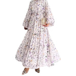 Load image into Gallery viewer, Muslim Women's Dress Casual Fashion Middle Eastern Chiffon Round Neck Tie-Dye with Belt Long Temperament Elegant Arab Dress