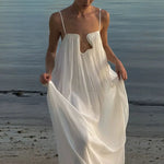 Load image into Gallery viewer, Women's Dresses 2026 Spring U Neck Metal Decor Hollow Boho Party Dress Summer Backless Solid Loose Sling Long Maxi Dress Vestido