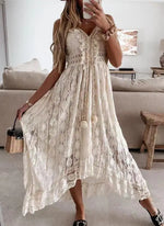 Load image into Gallery viewer, Women's Dress White Hollow Out Cotton Sundress Lace Sleeveless Long Splicing Summer Party Elegant Evening Woman Skirt Clothing
