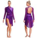 Load image into Gallery viewer, Womens Gymnastics Lyrical Ballet Dance Glittery Rhinestone Dress Ruched Backless Leotard Dresses Contemporary Dance Costumes